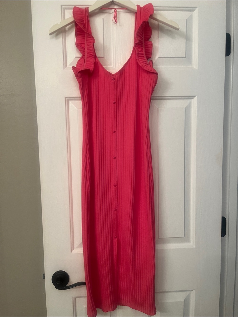 Zara Ruffled Strap Button-Front Maxi Dress - Bright Pink Barbie